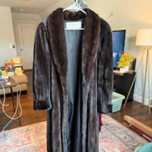 Pristine 1950s Queen Anne Fur Fashions Long Mink Coat Women’s Dark Brown Vintage